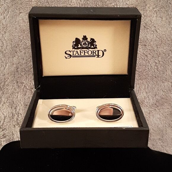 Stafford Engravable Silver Cuff Links - Picture 1 of 4
